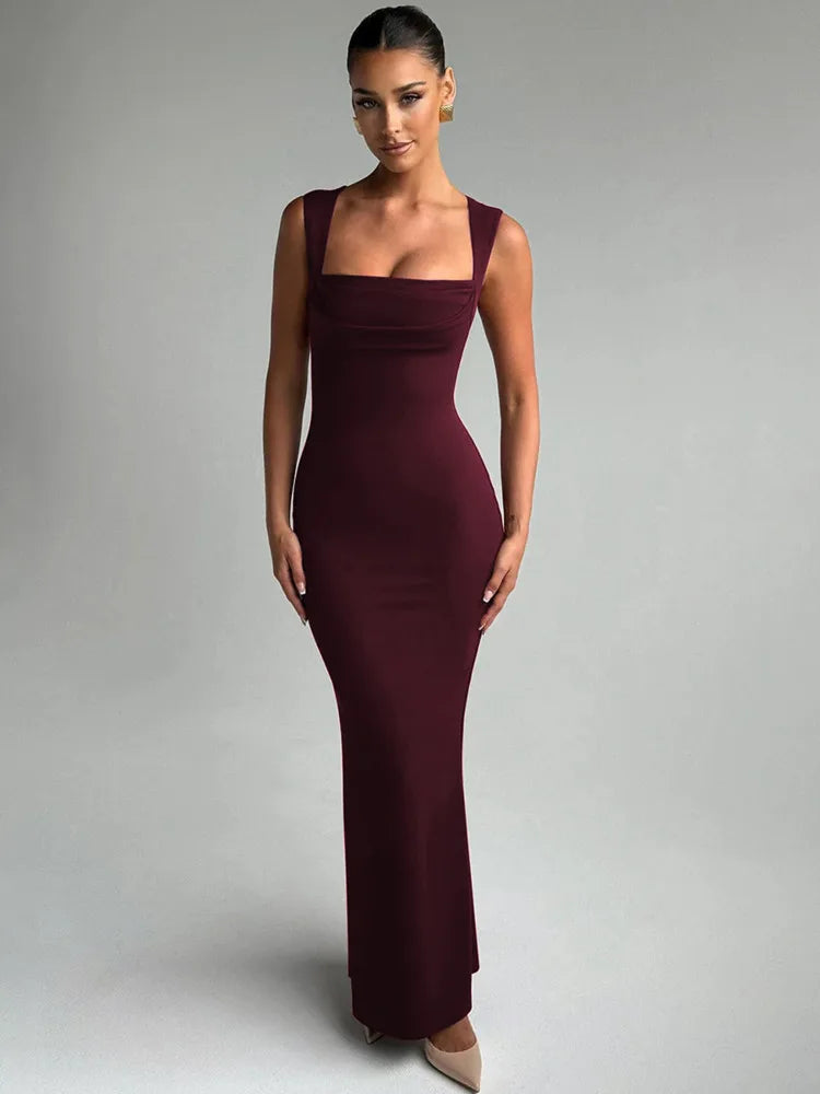 Square Collar Sleeveless Sexy Maxi Dress For Woman Fashion Spring Summer New High Waist Bodycon Club Party Long Dress