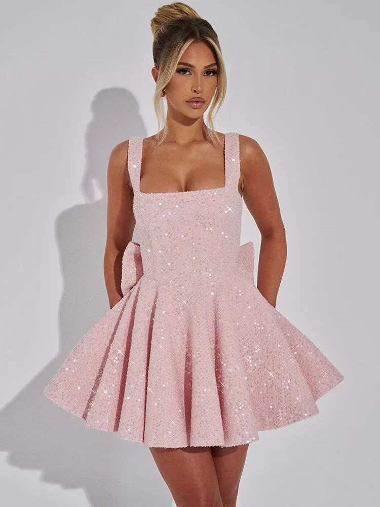 Sequins Bow Backless Sexy Mini Dress