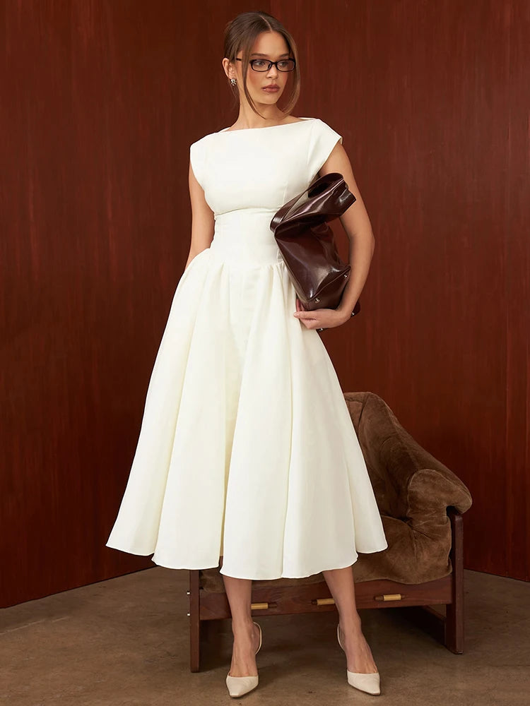 White Backless A-line Sexy Maxi Dress